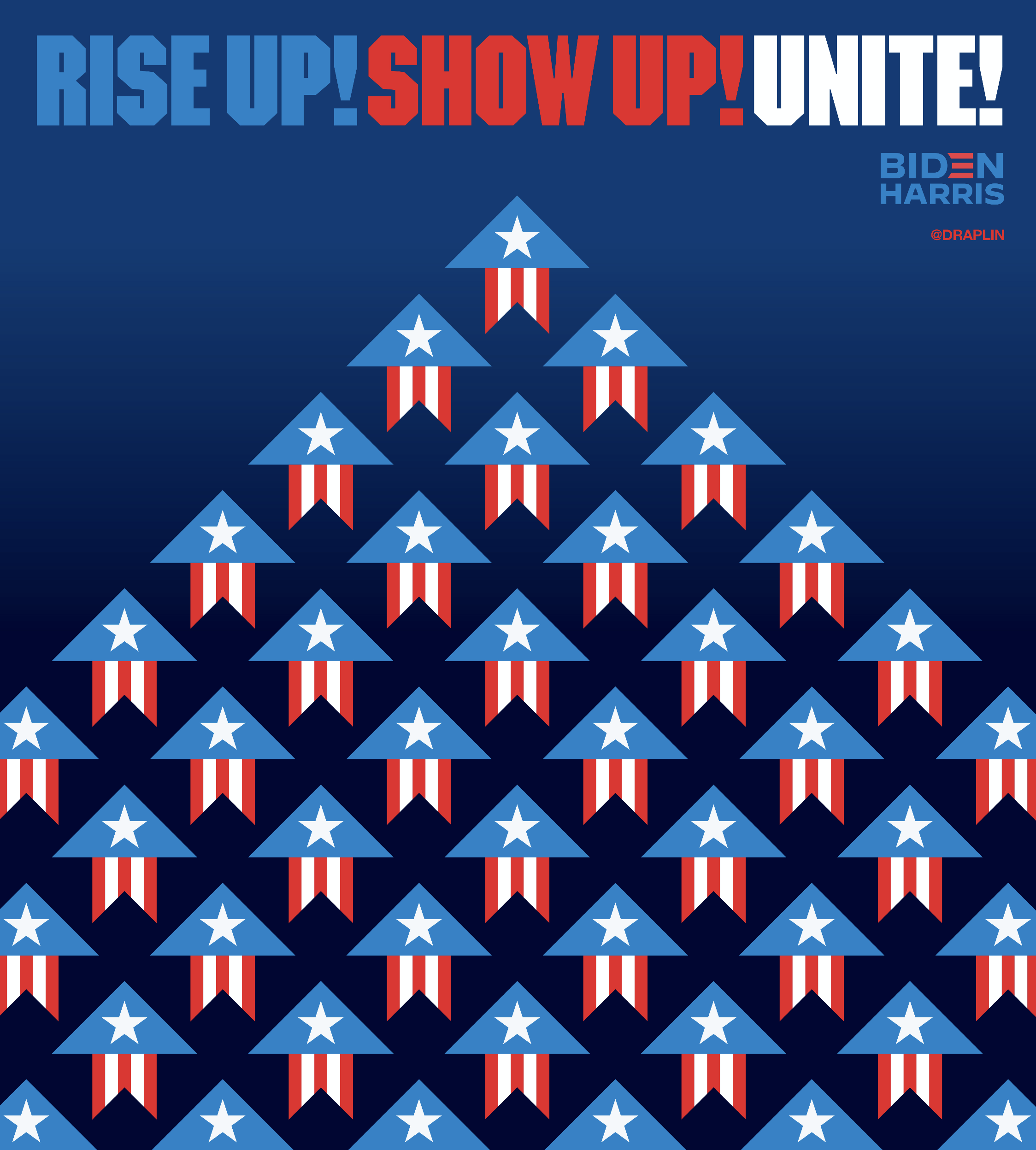 Lettering art of the phrase 'Rise up. Show up. Unite!' by Aaron Draplin