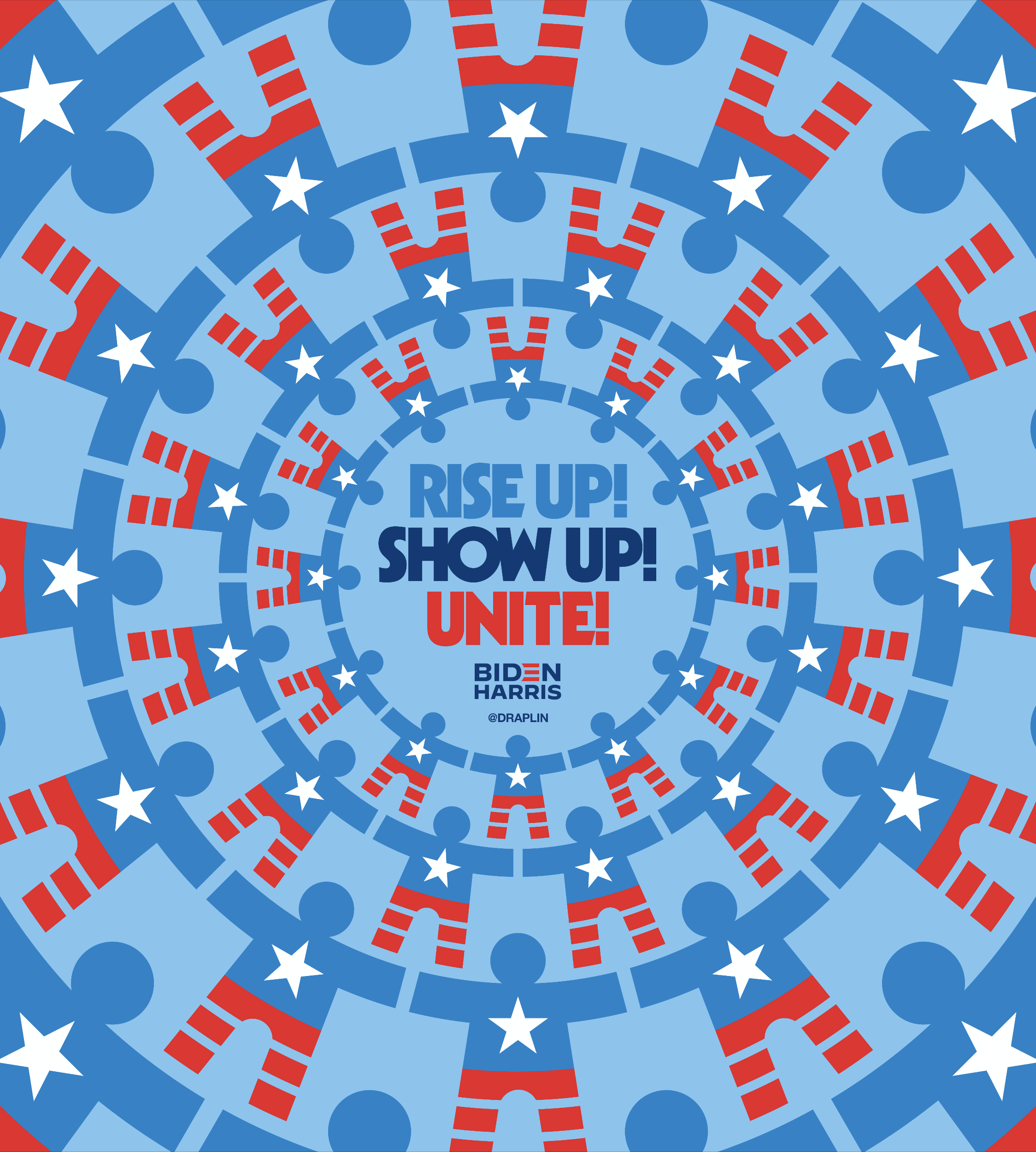 Lettering art of the phrase 'Rise up. Show up. Unite!' by Aaron Draplin